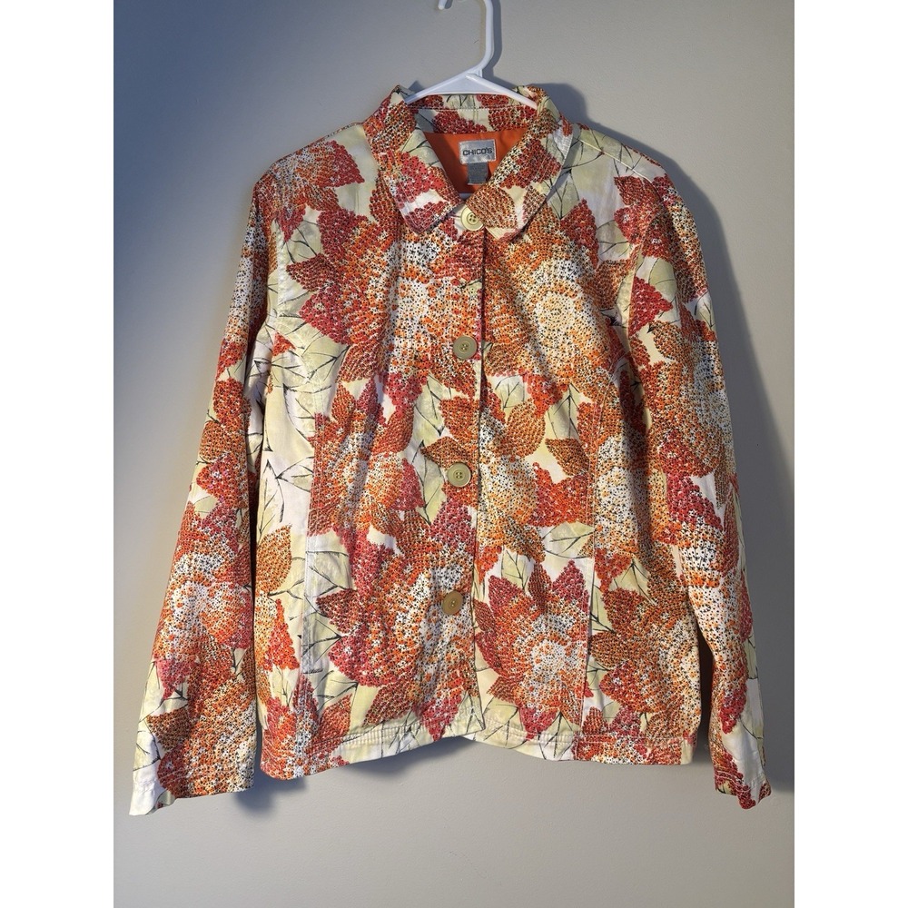 Chicos Size 3 (Size 16) Orange & Yellow Blazer With Ladybug Motif & Sequins EUC